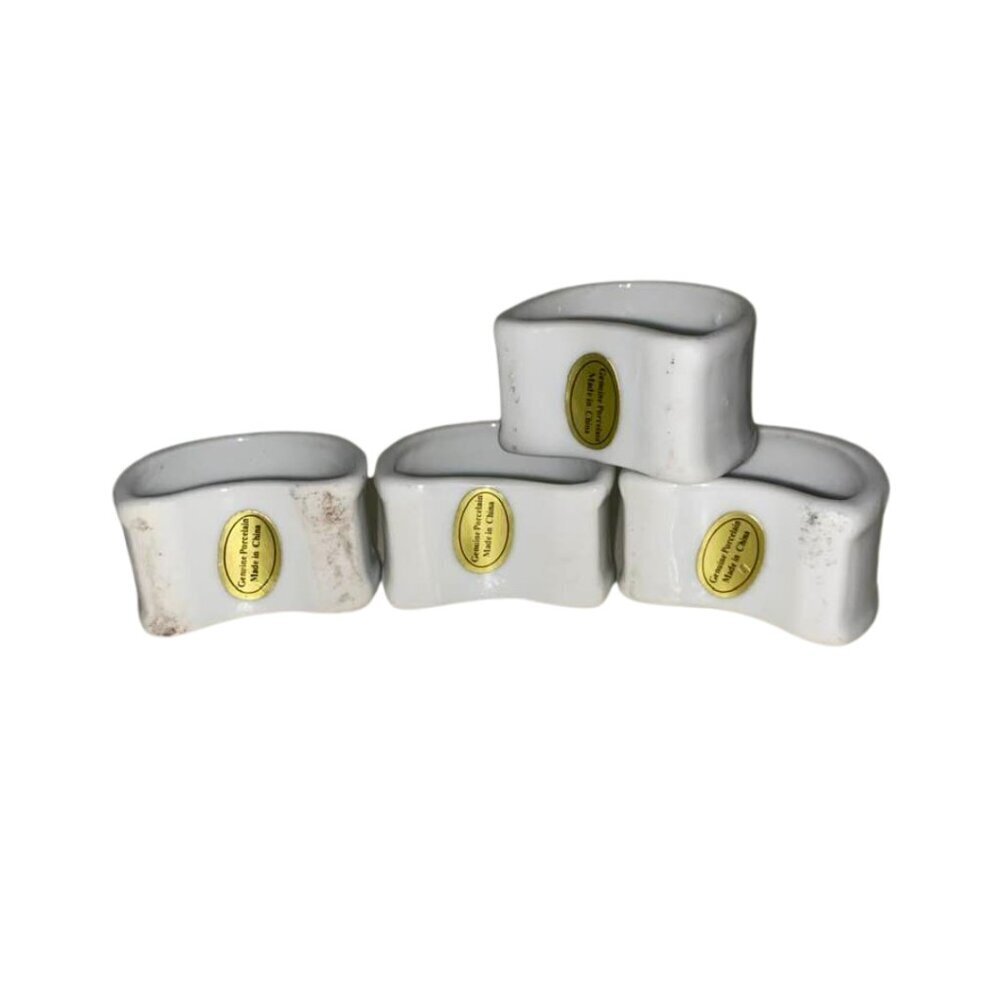 Porcelain White and Floral Shabby Chic Style Vintage Napkin Rings Set Of 4 - Picture 4 of 5